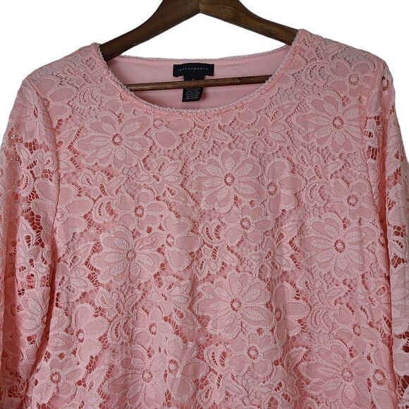 Investment Womens Size Large Floral Crochet Lace Overlay Peach Blouse 3/4 Sleeve - Picture 2 of 11